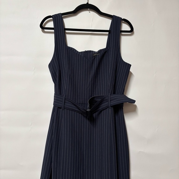 Banana Republic Midi Sheath Dress Slit Sweetheart Blue Pinstripe Office Work - Picture 3 of 10